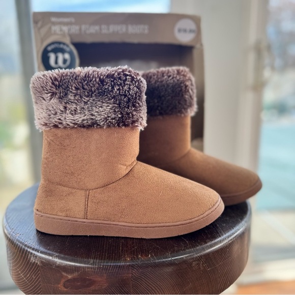 Wayland Square Women's Memory Foam Slipper Boots Size S 7/8 Brown W/Scarf Gift - Picture 2 of 14